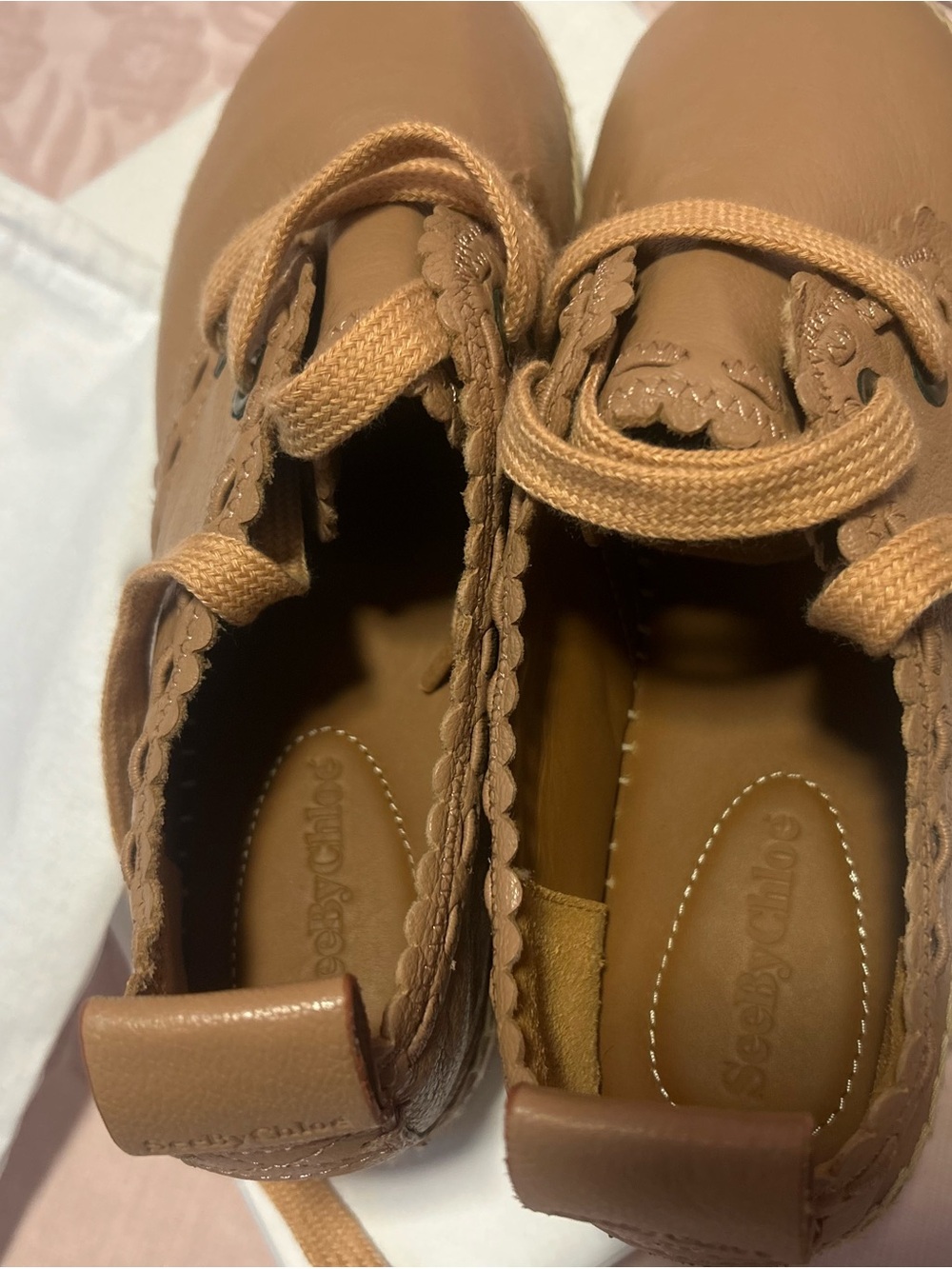 See By Chloe Tan Leather Espadrille Sneaker - Scalloped Trim New in box - Picture 6 of 11